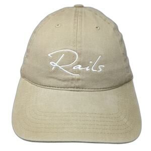 Rails Baseball Cap Beige One Size Script Logo EST. 2009 Cotton Slideback Hat LA